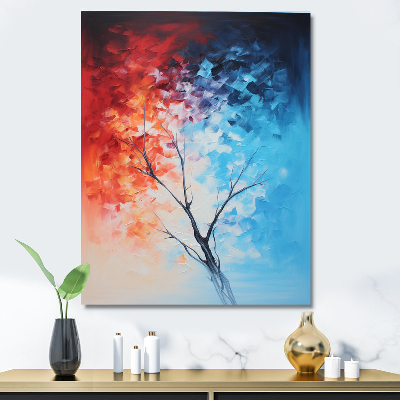 Feu et glace Tachisme arbre III - art mural tachisme, Toile tendue, 40" H x 30" W