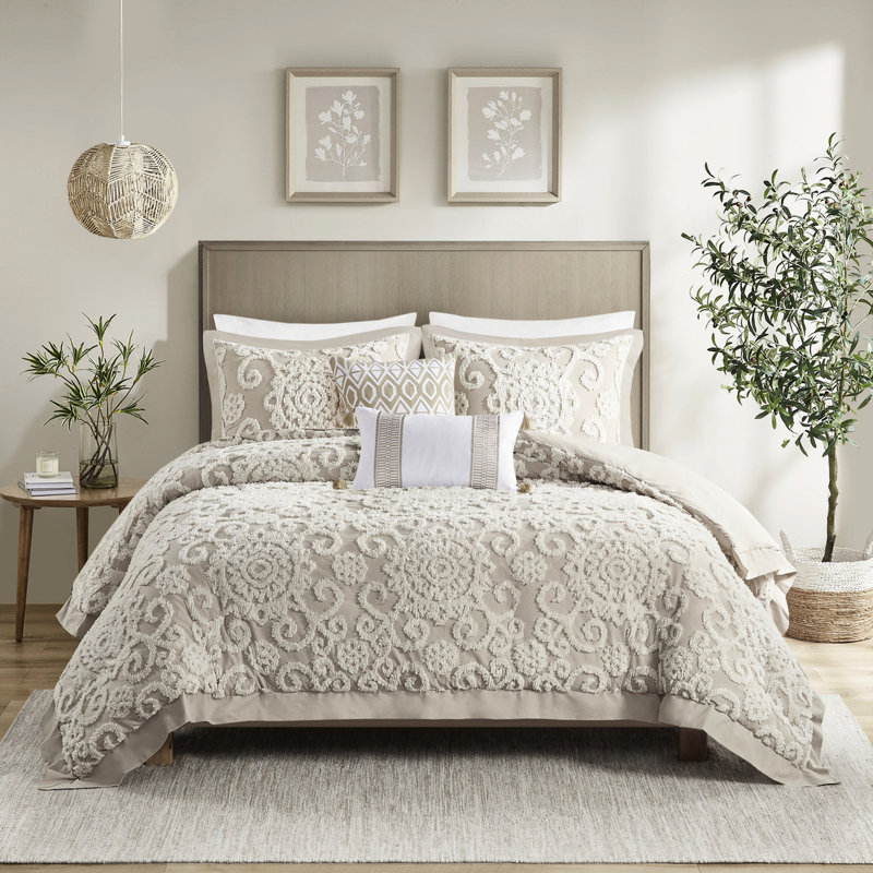 Housse de couette en coton taupe double / grand avec broderie de chenille envoûtante pour un magnifique capitonnage, Taupe