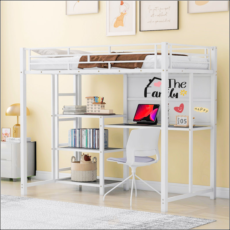 Lit mezzanine simple avec bureau et tableau blanc