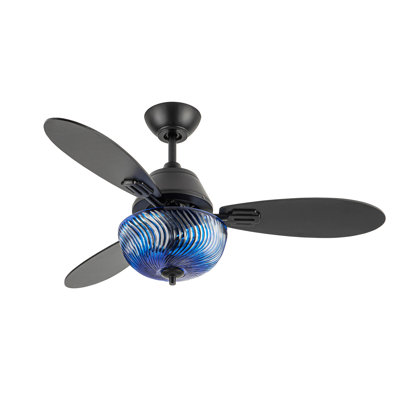 Ventilateur de plafond intérieur en verre taillé à la main à DEL bleu 42 po avec télécommande Cecily 