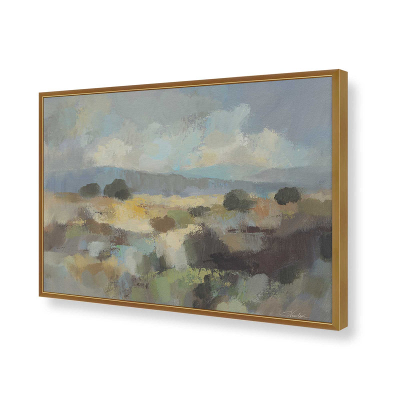 Reproduction d'art «Mute Blue Landscape» par Silvia Vassileva, H 12 po x l 16 po, Doré, Pas de tapis