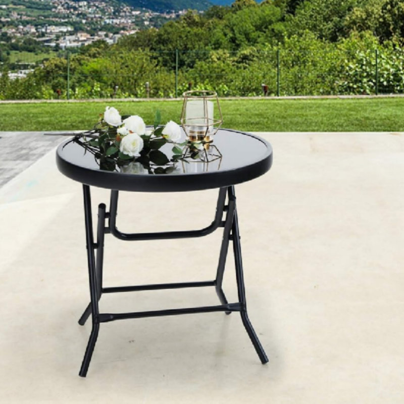 Small Garden Table Folding Outdoor Side Table Outdoor Coffee Table, Black