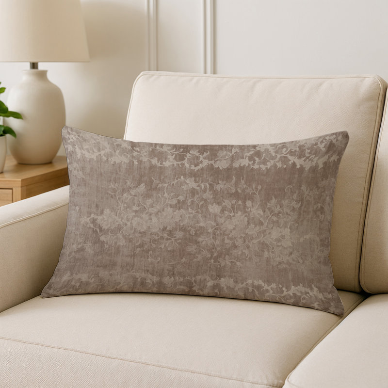 Coussin décoratif intérieur et extérieur Modern, Bleu / beige / damas terre cuite, Rectangle H 20 po x l 14 po
