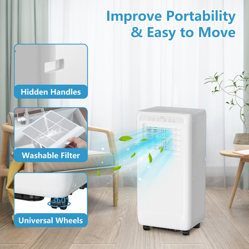 Climatiseur portatif, climatiseur portatif 8 000 BTU avec affichage DEL, télécommande, minuterie 24 heures, refroidissement, ventilateur