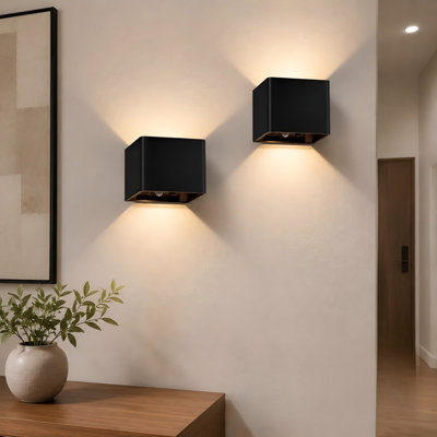 Black 2-Pack Rechargeable Motion-Sensor Wall Sconces with 6000mAh Batteries, Magnetic Mounts, 3 Colors, Dimming, Touch and Remote Controls