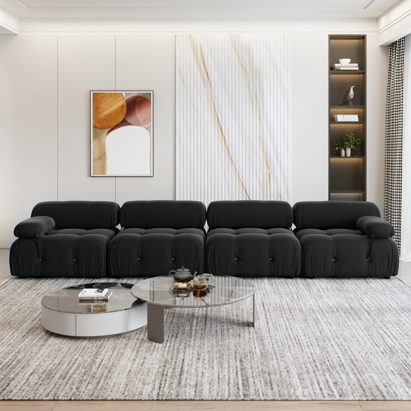 Canapé modulaire réversible en velours de 138,6 po Cylar, Noir