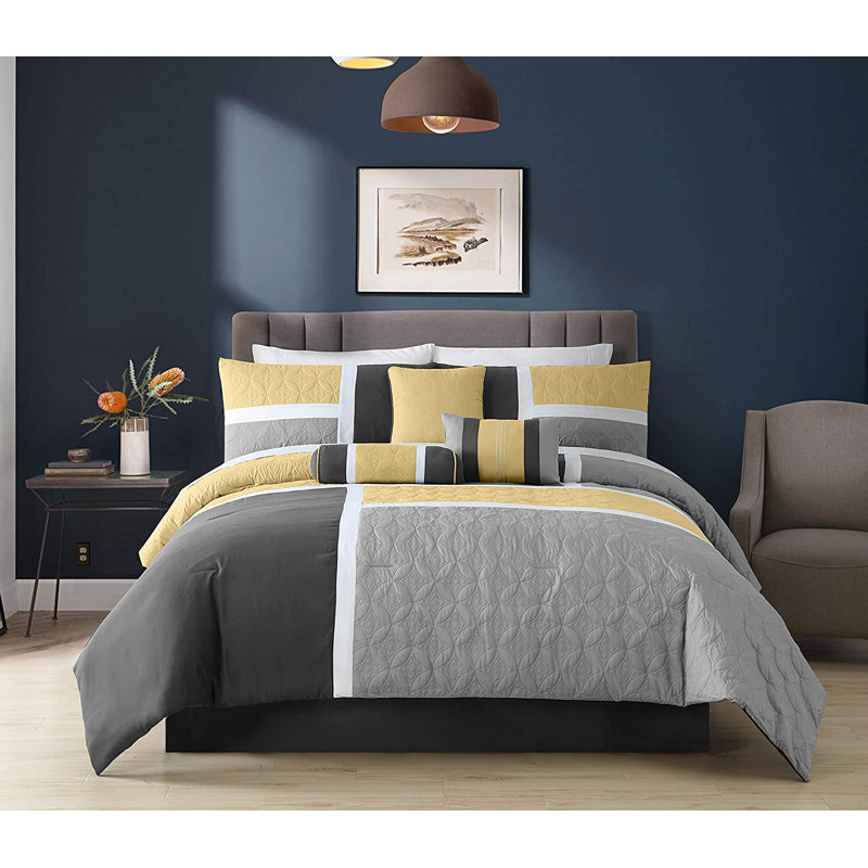 Upland Patchwork 7 Piece Comforter Set, Full Comforter +  6 Additional Pieces, Yellow