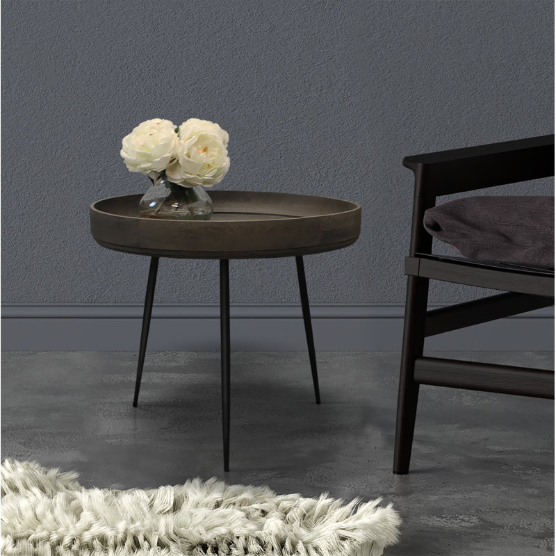 Table de bout à 3 pieds avec plateau en bois massif Dynamism, Gris