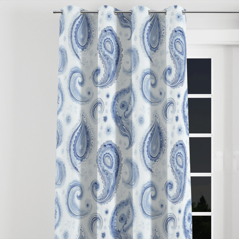 French Country Room Darkening Curtains - Transitional Blue Vintage Paisley Dreams Grommet Curtain - 1 Panel, 52" W x 95" L