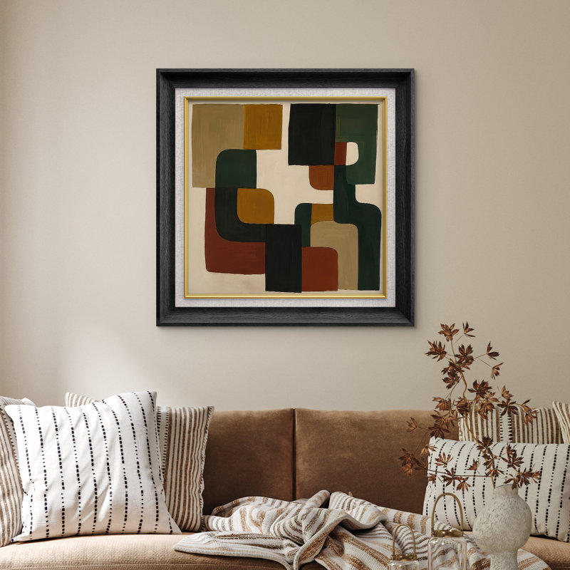 Art mural encadré de qualité supérieure - impression géométrique abstraite de milieu de siècle pour chambre à coucher - 26 po x 36 po