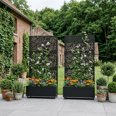 Metal Planter Box with Trellis with Wheels