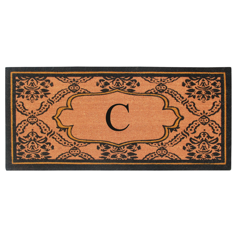 Senn Monogrammed Natural Coir Door Mat – Ornate Scrollwork Design, 30" × 60", Heavy-Duty, Durable & Easy to Clean, C
