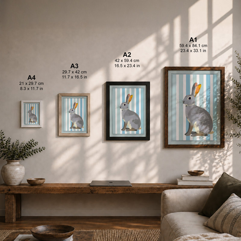 Striped Rabbit Modern - Framed Print, A1 - 84.1 x 59.4 cm, Oak