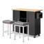Ensemble d'îlot de cuisine roulant, chariot de rangement à plateau en bois, 2 tabourets de bar rembourrés-134077128-134676576