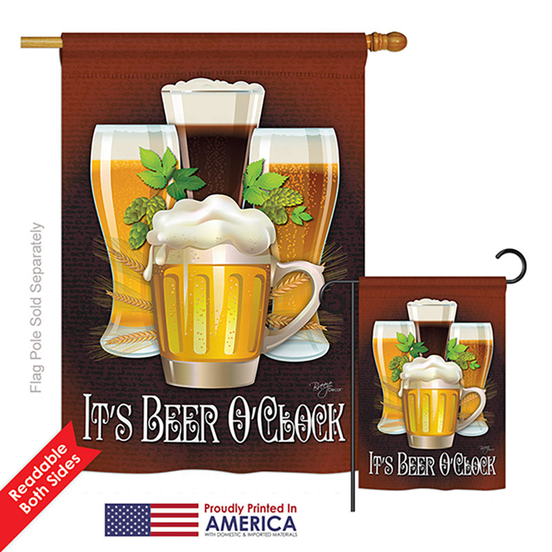 Drapeau de jardin en polyester 2 faces It's Hour O'Clock Happy Hour and Drinks Beverages Impressions