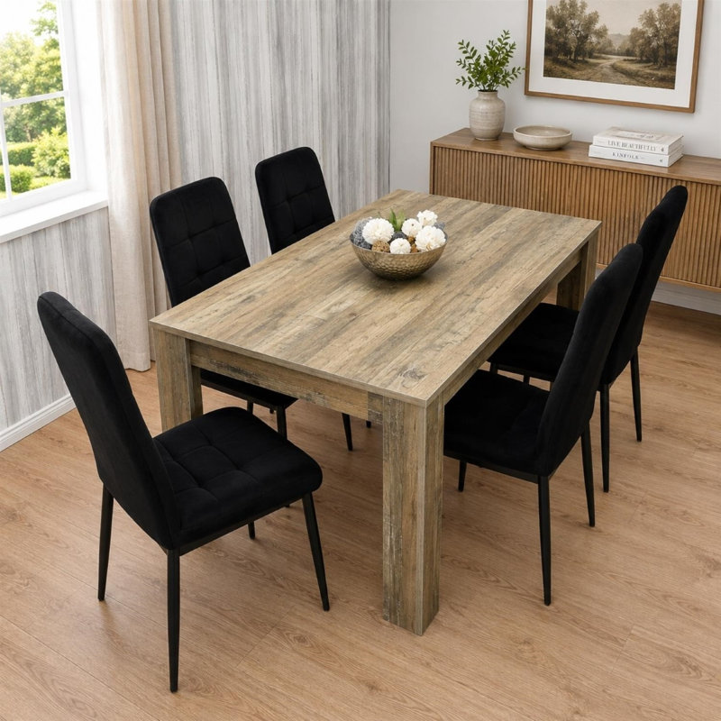 Romal 6 Person Dinign Set, Black, 75cm H x 117cm W x 77cm D