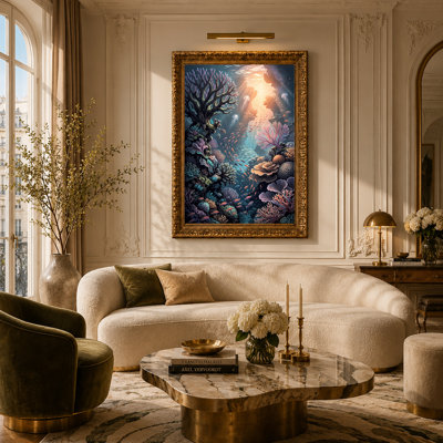 Colorful Coral Reef With Sunbeams And Jellyfish Canvas Wall Art