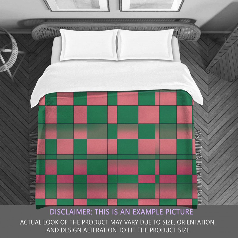 Machine Printed Comforter, Queen Comforter, Green/Pink Checkered