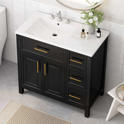 Meuble-lavabo avec comptoir, deux portes et trois tiroirs