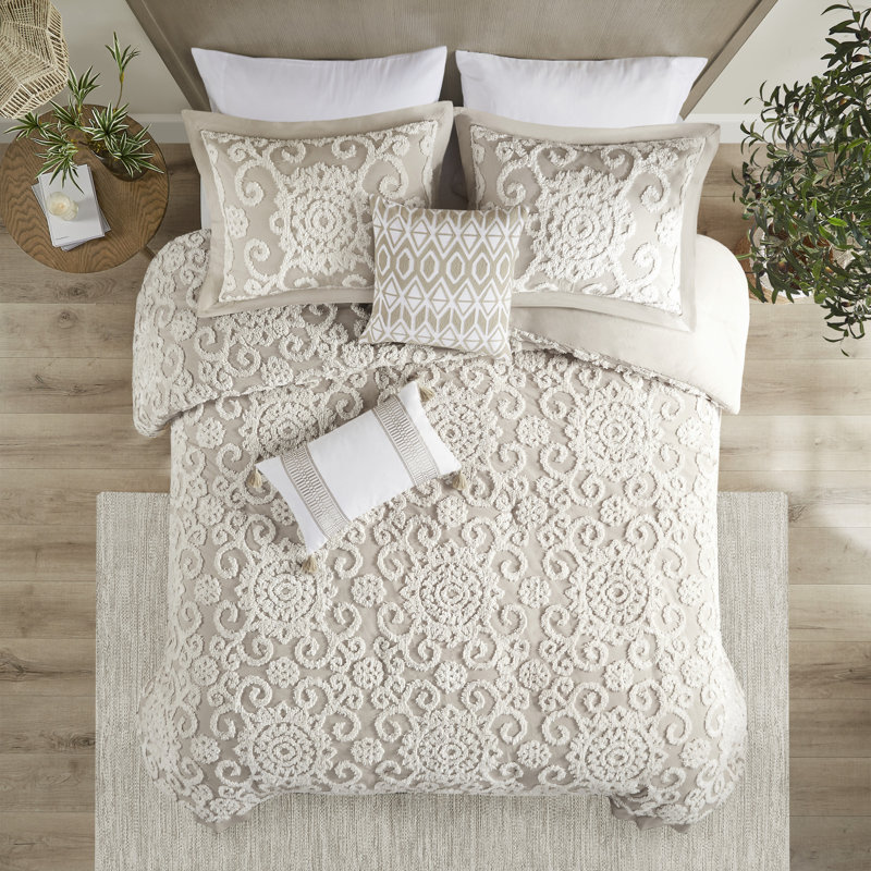 Suzanna Taupe Cotton Embroidered Full/Queen Duvet Set