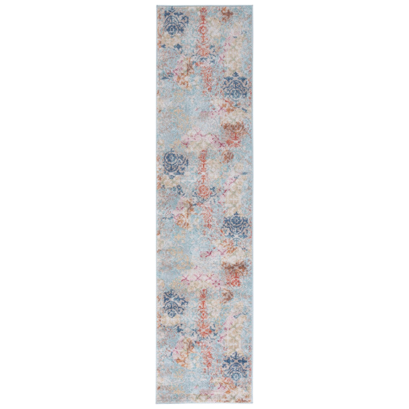 Tapis bleu / rouille, Tapis de couloir 2 pi 2 po x 9 pi