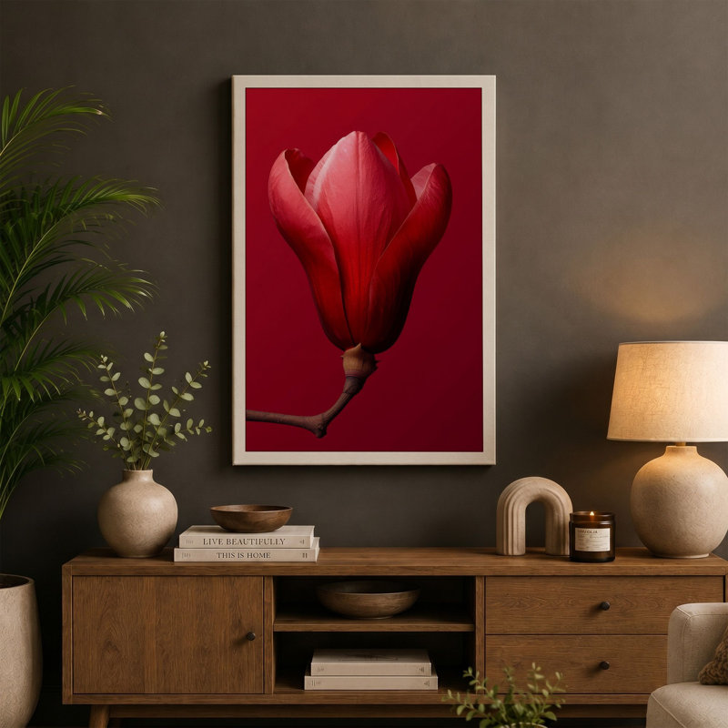 Magnolia Bloom Botanical - Wrapped Canvas, 18x12 - 45.7 x 30.5 cm, Cream Border