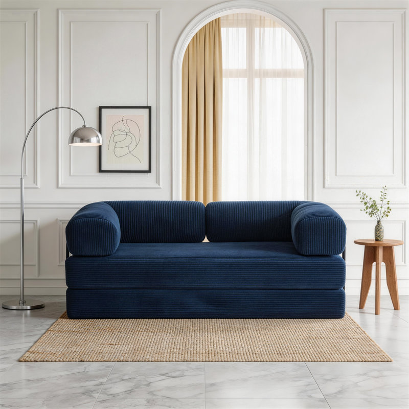 Canapé-lit rembourré convertible en velours côtelé à compression sans os - canapé de plancher pliable sans assemblage, Bleu