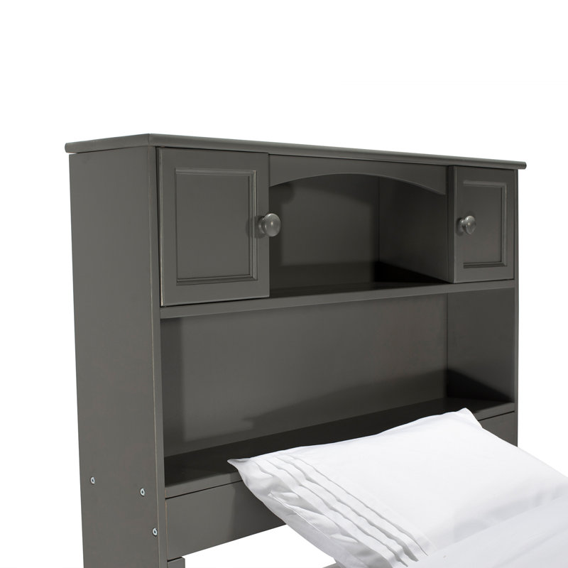 Bouldin Solid Wood Platform Bed with Bookcase, Twin, Gray