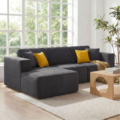 Canapé modulaire 109 po Cloud, canapé modulaire sans os avec méridienne en forme de L, canapé en velours côtelé à assise profonde, aucun assemblage requis, canapé modulaire moderne pour le salon