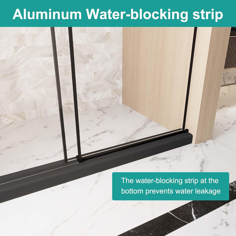 Single Sliding Shower Door 60" W X 76" H, 1/4" (6mm) Tempered Glass, Frameless Shower Doors With Square Tube Track, Explosion Proof Film & Stainless Steel Handle, Brushed Nickel