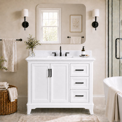 Allendale 42" Freestanding White Single Sink Bathroom Vanity With Quartz Top