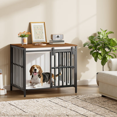 Dog Crate Furniture With Sliding Barn Door, Dog Kennel Indoor For Small Dogs