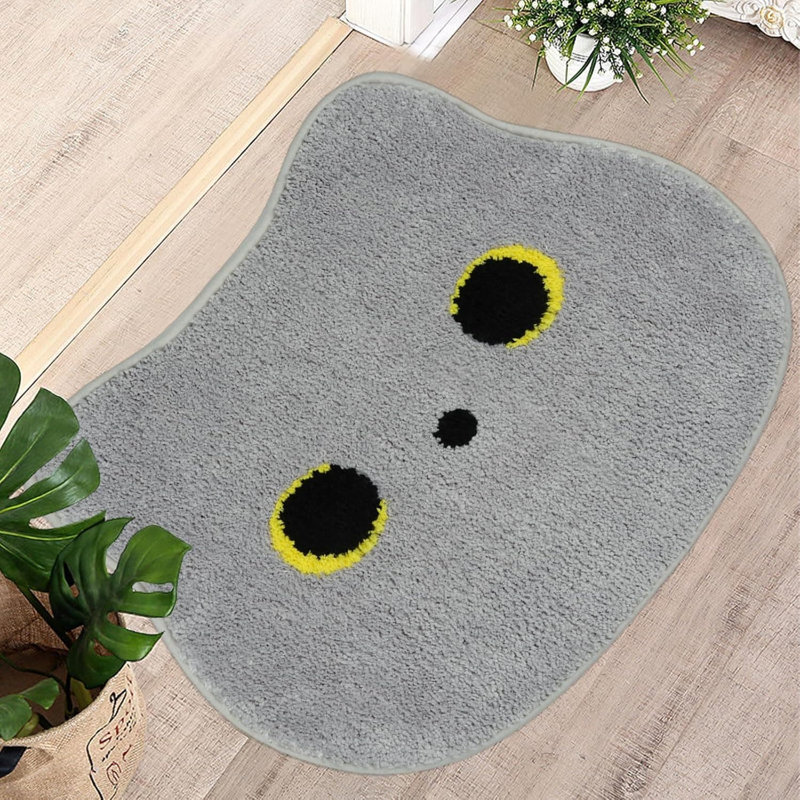 Grey Cat Bath Mat - 20x22" | Soft, Absorbent & Non-Slip | Cute Decor for Bathroom/Living Room/Bedroom/Kitchen