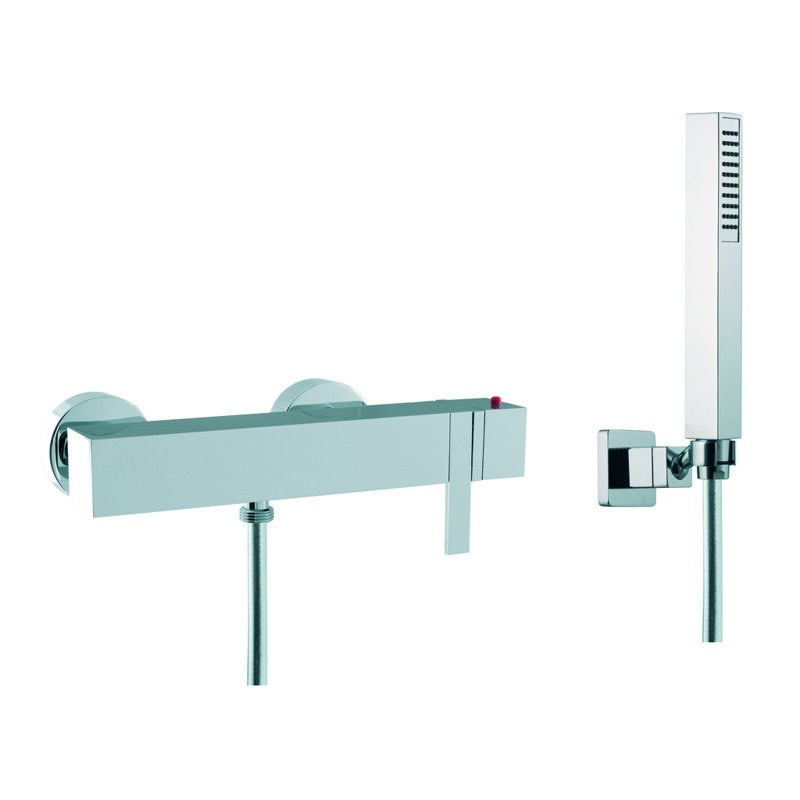 Robinet de douche thermostatique mural Brick Chic avec douche à main, Chrome