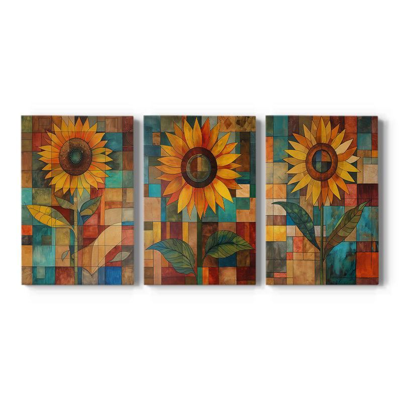 Série d'étude florale CLXIV - ensemble de 3 toiles tendues avec châssis - prêt à être accroché, H 60 po x l 40 po
