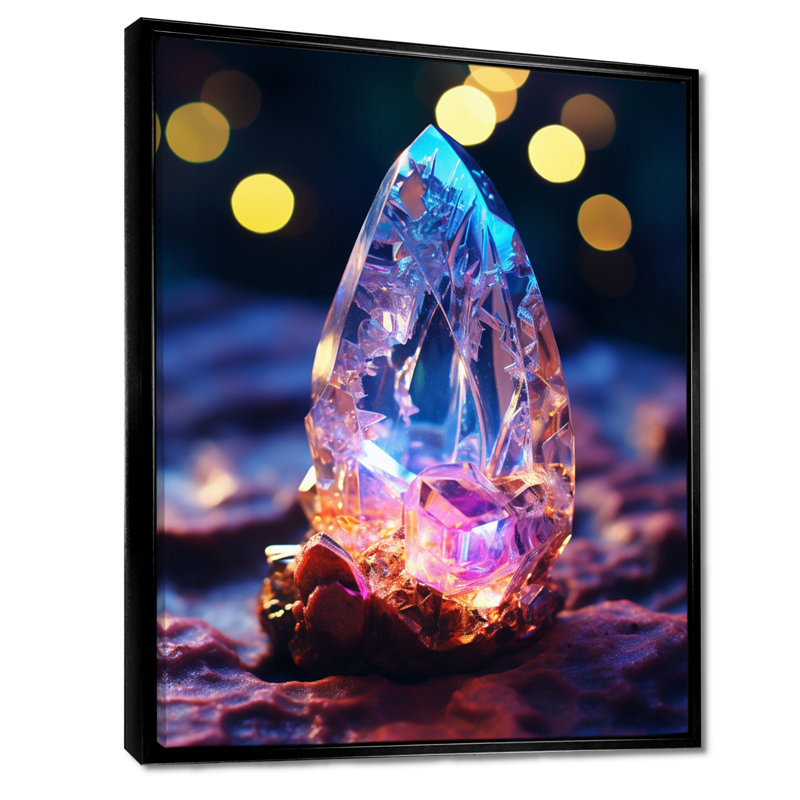 Blue Amethyst Forest Quartz Crystal II - Stone Geode Wall Art, 32" H x 24" W x 1" D, Black Floater Framed Canvas