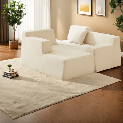Space-saving Modern Sofas, Beige Corduroy L-shaped Design For Family Rooms