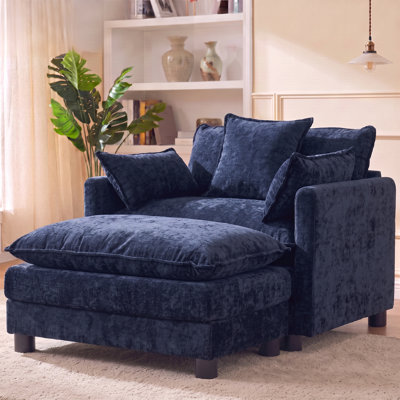Ensemble de fauteuil club surdimensionné élégant et repose-pieds, chaise longue en tissu texturé crème