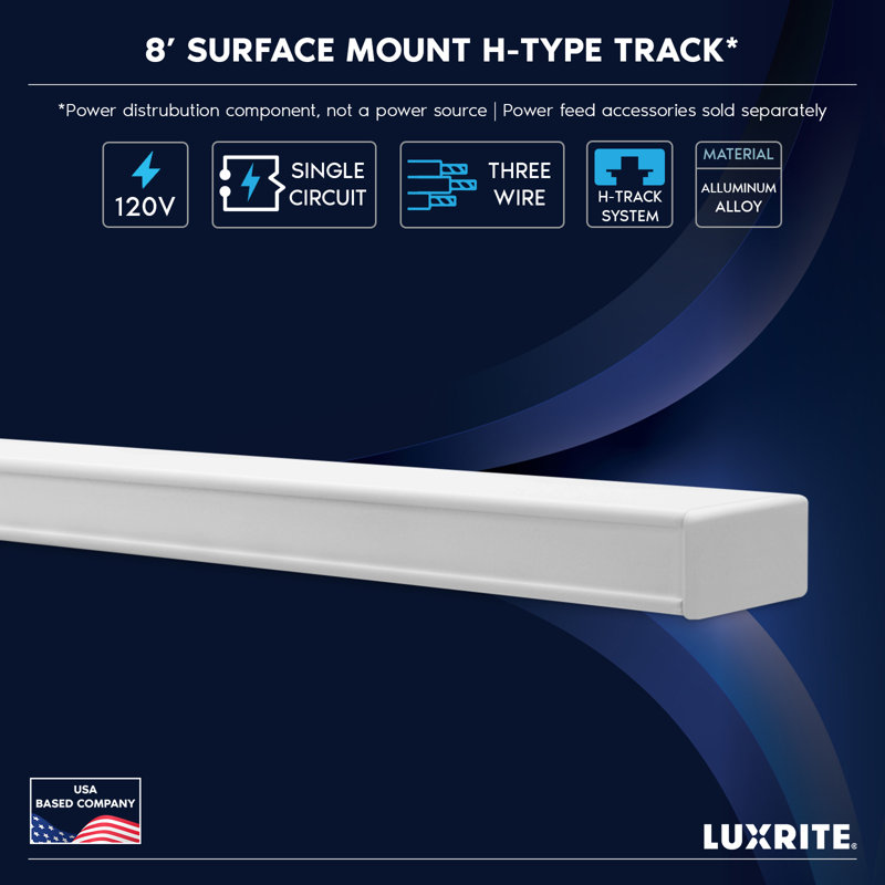 Rail d'éclairage sur rail H 8 pi Luxrite, système de rail de type H 120 V à circuit unique, compatible avec les rails de rail en H standard avec embouts 12 pièces