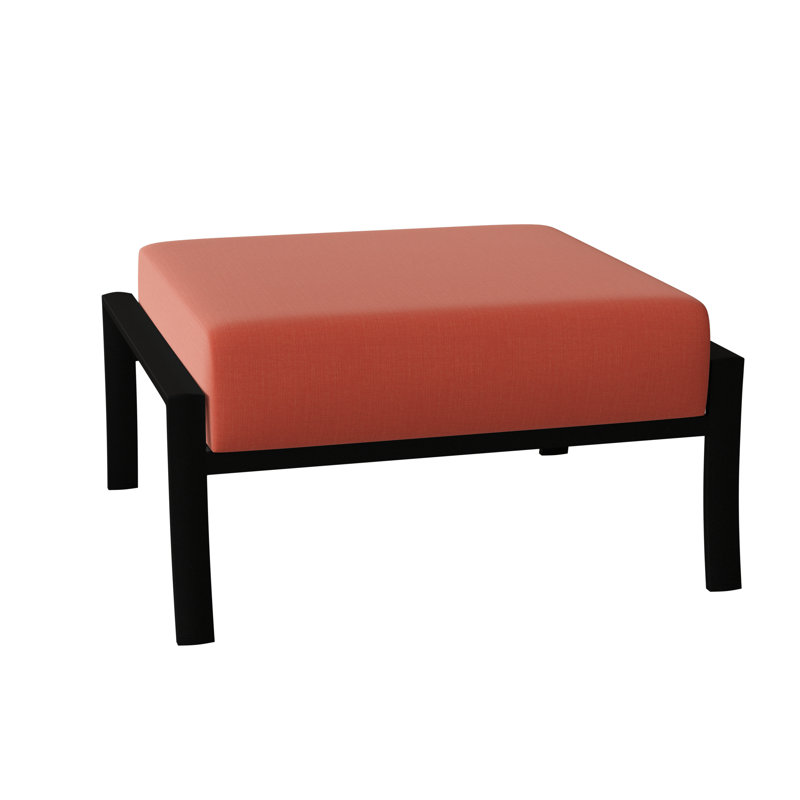 Fremont Outdoor Ottoman, Canvas Heather Beige Sunbrella® Canvas, Textured Black