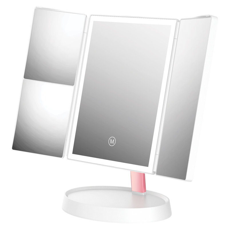 Infinity Trifold LED Makeup Mirror with 2x and 3x Magnification, Adjustable Mirror, Cordless Use