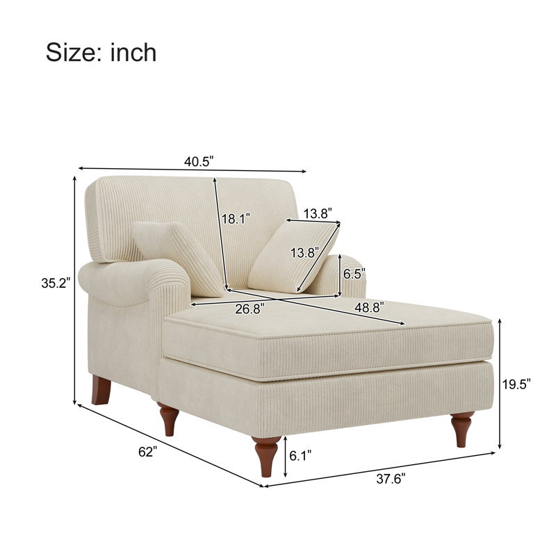 Chaise longue d'intérieur Nelora avec tissu velours côtelé et mousse haute densité
