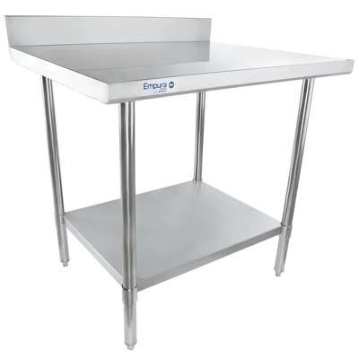 EMPURA 36" x 30" Stainless Steel Work Table | Commercial Utility Prep Workstation for Restaurant Laundry Garage | 600 lb Capacity, S/S Undershelf Legs, 4" Backsplash, 36"W x 30"D x 35"H, 18 Gauge, NSF