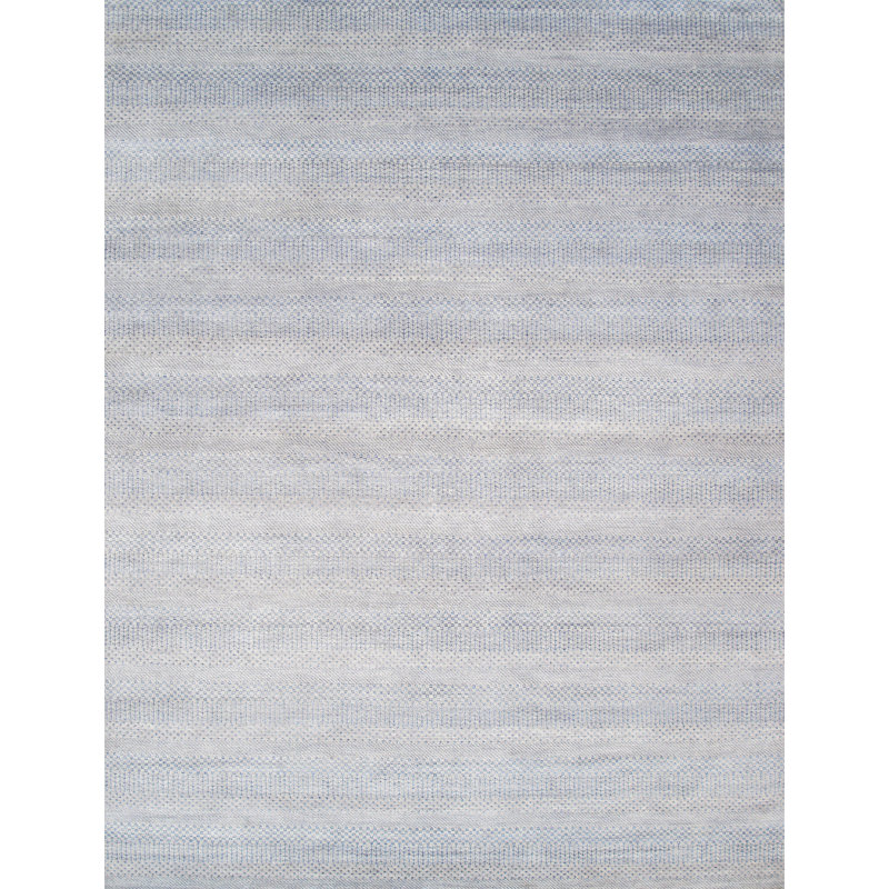 Hand-Knotted Wool/Silk Area Rug, Rectangle 10' x 14', Blue/Silver