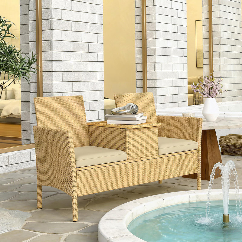 Causeuse d'extérieur avec table de rangement rabattable