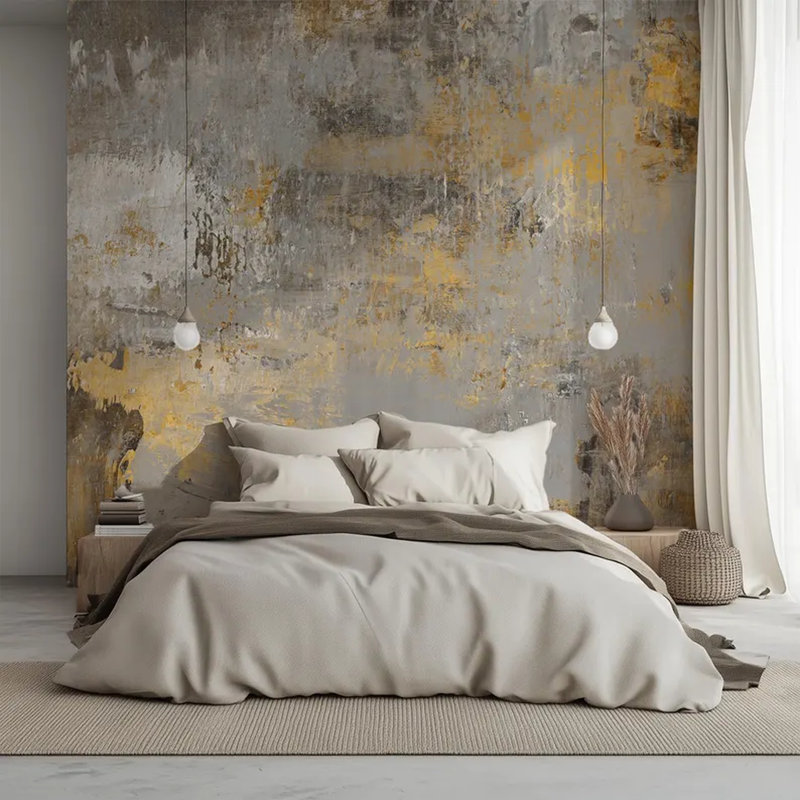 Murale abstraite en béton gris doré, L 204 po x l 114 po