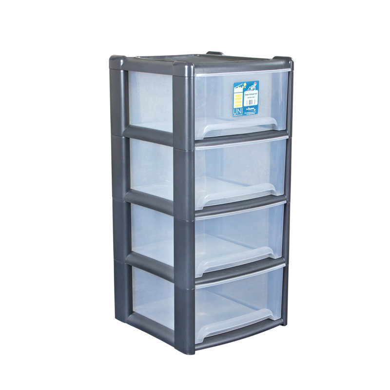 Plastic Stackable Desk Organiser with Drawers, Black