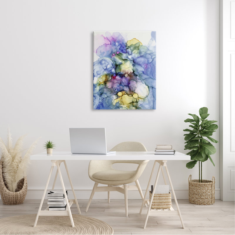 Peinture contemporaine à l'aquarelle abstraite audacieuse «Cool Tones» par Kim Curationa - Peinture, Toile tendue