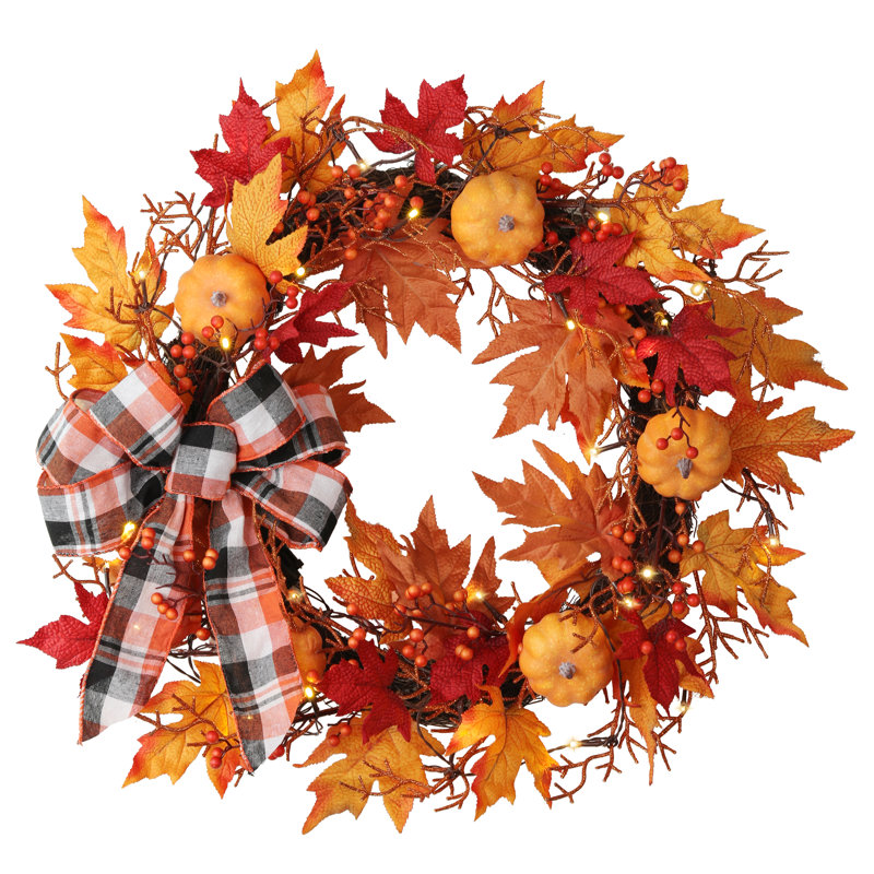 Faux Lighted Maple Grapevine 24'' Wreath