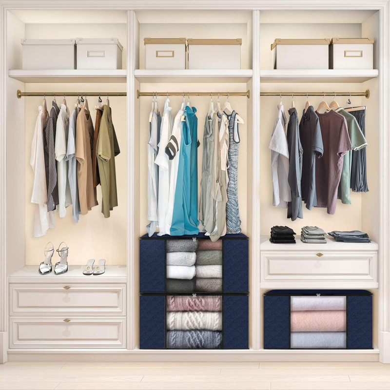 6 Pack Clothes Storage, Foldable Thick Fabric Blanket Storage Bags, Storage Containers For Organizing Bedroom, Closet, Clothing, Comforter, Organization And Storage With Handle
